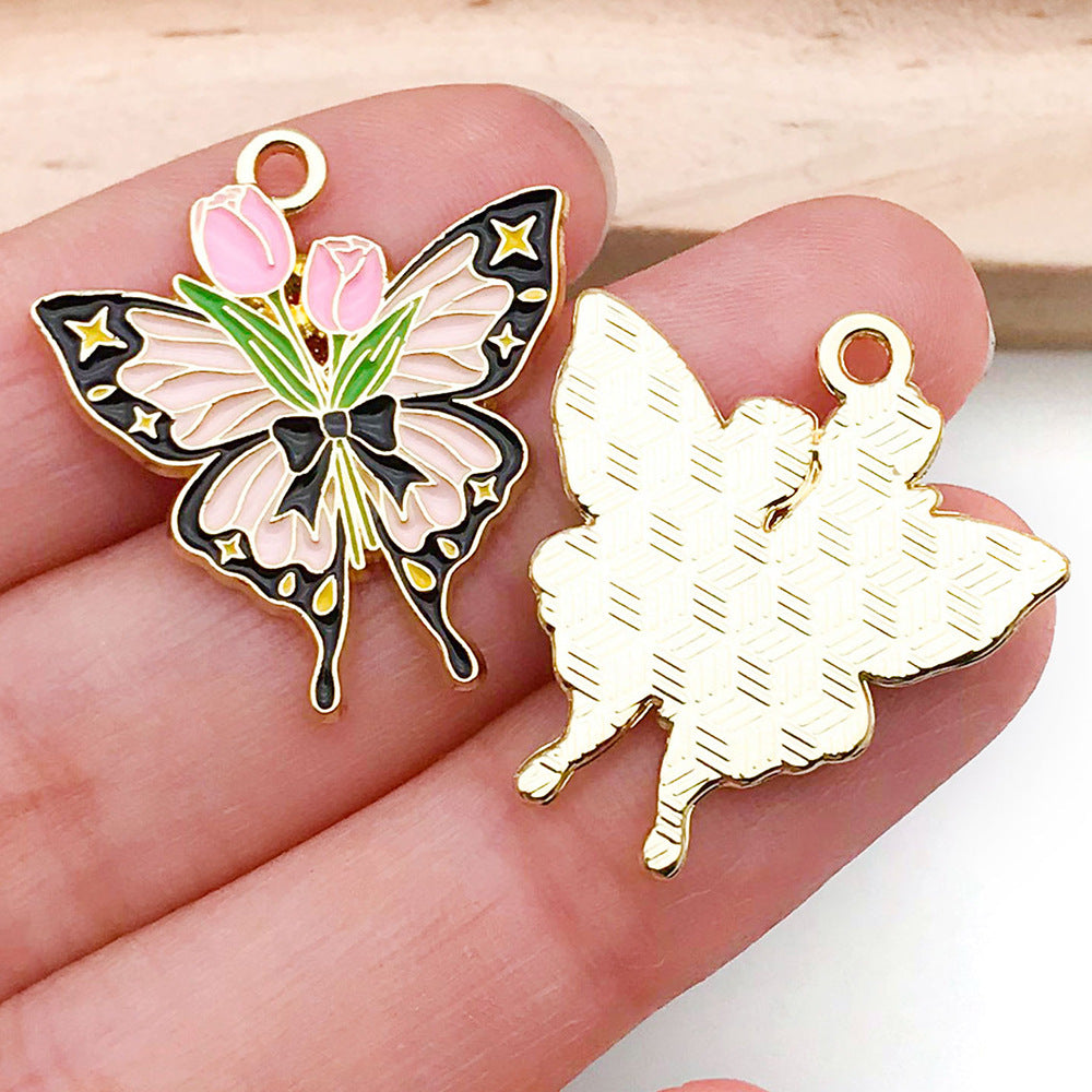 Colorful Enamel Zinc Alloy Flower Animal Butterfly Charm Pendant for Bracelet DIY
