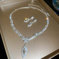 Pave Flower Marquise Teardrop Necklace Earring Set Three Colors view 7
