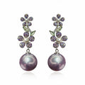 Purple Crystal Flower and Pearl Drop Earrings Fashion Jewelry view 5