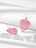 Silver Tone Large Openwork Leaf Hook Earrings in Four Colors view 5