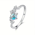 Opalescent Planet And Star Cluster Slim Ring In Silver Tone view 5
