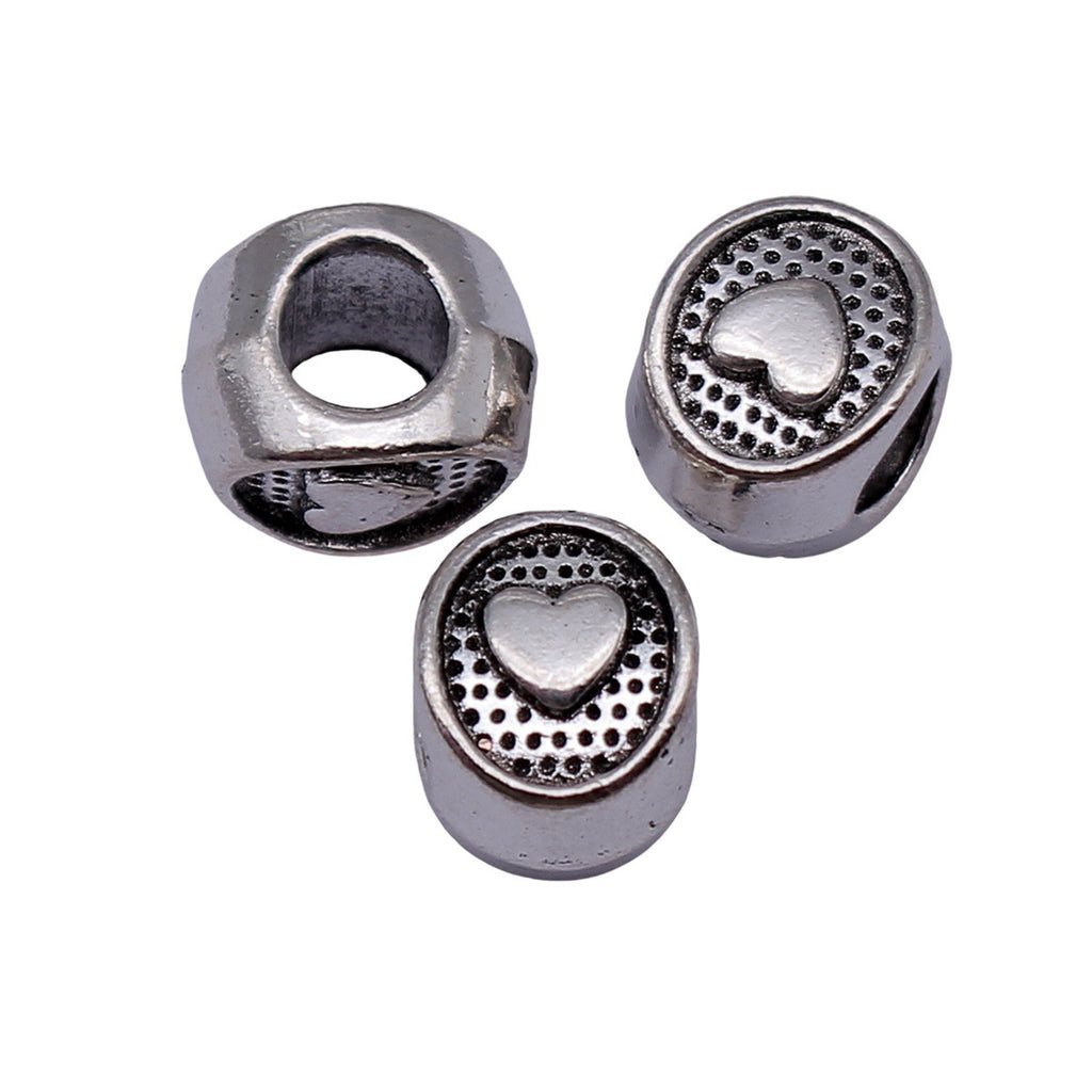 10x7.7x7.4mm 1.7g Antique Silver Zinc Alloy Heart Large Hole Beads for DIY Bracelet Jewelry Making