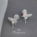 Silver Pink Enamel Butterfly Earrings Stud Clip Styles view 7