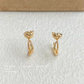Gold Tone Lotus Flower Bud Curved Stem Stud Earrings view 4