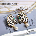 Gold Tone Zebra Head Enamel Pearl Drop Earrings Green Eye view 4