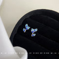 Silver Blue Enamel Leaf Stud Earrings Gradient Three-Leaf Pair view 3