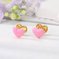 Gold Tone Double Heart Enamel Clip-On Earrings in Four Colors view 7