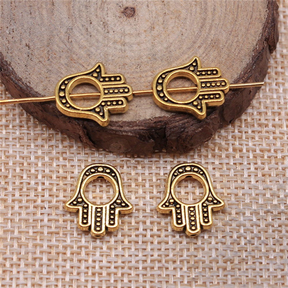 13x15mm 1.2g Antique Gold Zinc Alloy Palm Hand Large Hole Beads for Bracelet DIY Jewelry Making