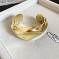 Gold Open Cuff Bracelet Irregular Sculptural Wave Alloy view 6