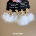 Gold Tone Crystal Flower White Pom Pom Hoop Earrings view 1