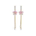 Pink and White Flower Ear Cuffs with Long Gold Tone Chain Drops view 5