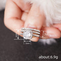 Round Solitaire Halo Three-Ring Set In Polished Silver Tone view 4