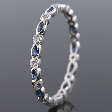 Silver Tone Blue Marquise CZ Thin Eternity Band Ring
