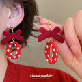 Red Flocked Bow And Flower Stud Earrings - 2 Styles view 4