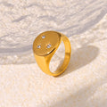 Stainless Steel Star Signet Ring Three Czech Diamonds Oval view 2