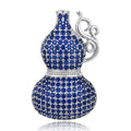 Blue Crystal Gourd Brooch with Silver Tone Swirl Handle view 1