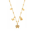 Gold Multi-Charm Satellite Necklace Pavé Bow Butterfly Heart view 5