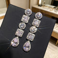 Geometric Round And Square Crystal Linear Drop Earrings view 3