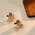 Pearl Multicolor Crystal Cluster Stud Earrings Gold Tone view 3