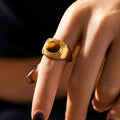 Oval Tiger Eye Signet Ring Gold Or Steel Tone Size 7 view 3