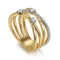 Crisscross Multi-Rail Clear Stone Wide Ring In Gold Tone view 2