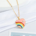 Gold Tone Rainbow Heart Pendant Necklaces in Seven Colors view 3