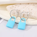 Silver Tone Enamel Padlock Huggie Drop Earrings in Five Colors view 6