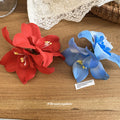 Fabric Orchid Flower Duckbill Hair Clips Blue Red Single view 4