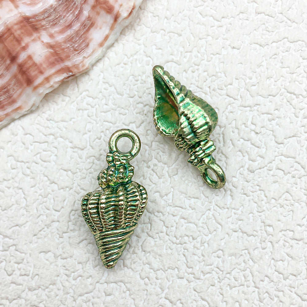Green Enamel Zinc Alloy Shell Conch Starfish Charm Pendant for DIY Earring Jewelry Making