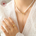 Freshwater Pearl Toggle Clasp Lariat Drop Necklace Gold Tone view 4