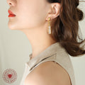 Hammered Ball Chain Bar Zirconia Drop Earrings Gold Steel view 3