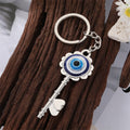 Gold and Silver Tone Round Moon and Key Evil Eye Split Ring Keychains view 10