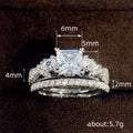 Silver Tone Princess Cut Clear Stone Bridal Ring Set Sizes 6-10 view 4