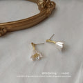 Gold Tone White Bell Flower Drop Stud Earrings For Women view 4