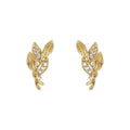 Gold Wheat Ear Leaf Stud Earrings Micro Crystal Accents view 5