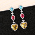 Multicolor Triple Heart Crystal Drop Earrings Polished Metal Earrings view 2