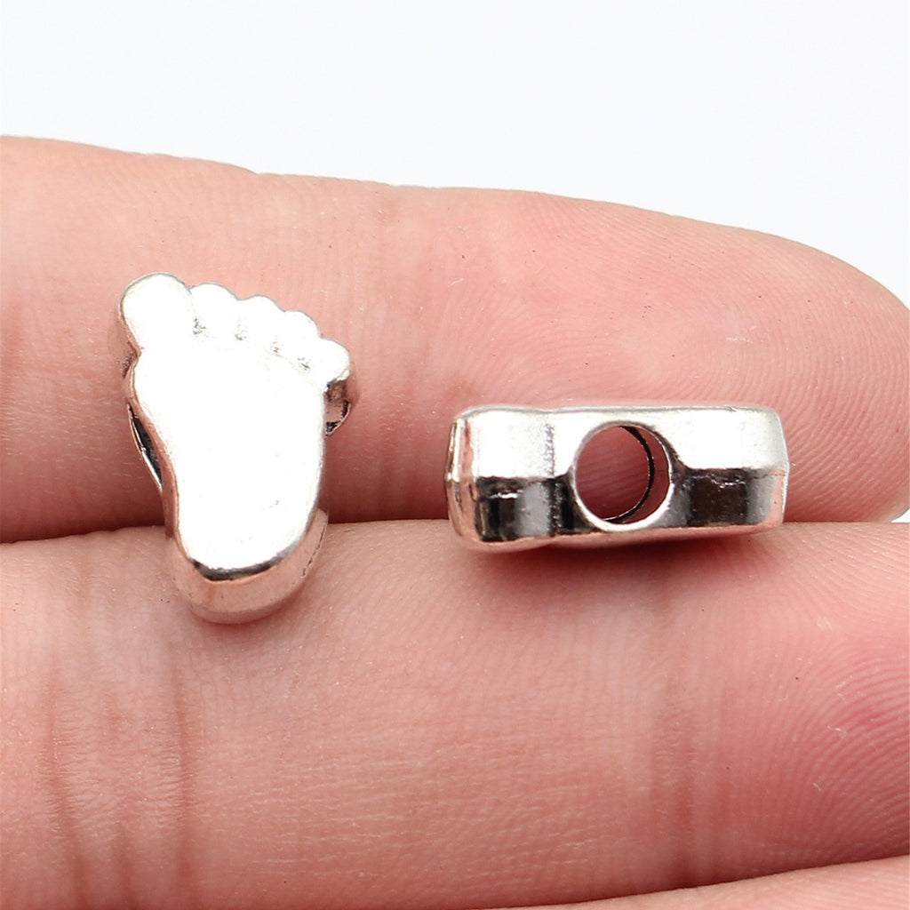16x11x7.2mm 4.2g Antique Silver Zinc Alloy Footprint Shape Large Hole Double Sided Beads for Bracelet Jewelry Making