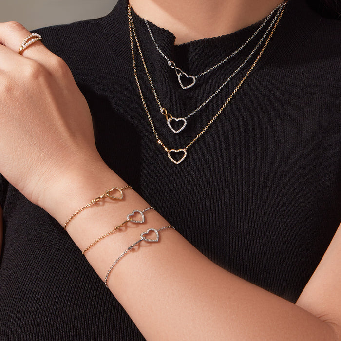Infinity Heart Zircon Necklace Bracelet Gold Steel Two-Tone