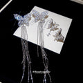 Silver Tone Butterfly Crystal Chain Ear Cuffs and Drop Earrings view 3