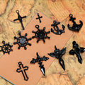 Black Alloy Anchor Ship Wheel Cross Charm Pendant