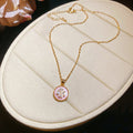 Gold Pink Enamel Clover Crystal Necklace Bracelet Styles view 2
