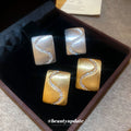 Square S Curve Stud Earrings in Gold or Silver Tone view 3