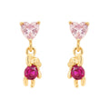 Gold Pink Heart Stud Earrings With Magenta Gem Bears view 5