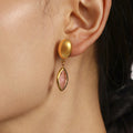 Gold Oval Stud Marquise Czech Glass Drop Earrings Set view 4