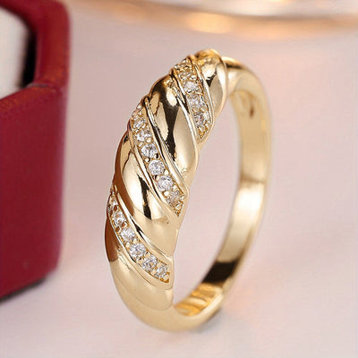 Gold Tone Twisted Ridge Band Ring front product view