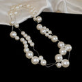 Long Irregular Pearl Style Beaded Necklace with Metal Settings view 6