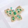 Green Crystal Butterfly Brooch With Polished Metal And Sculpted Decorative Details view 4
