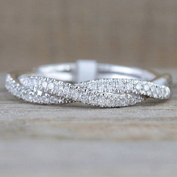 Twisted Double-Row Clear Stone Band Ring In Polished Silver Tone