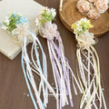 Floral Organza Bow Ribbon Pearl Strand Hair Claw Clip view 2