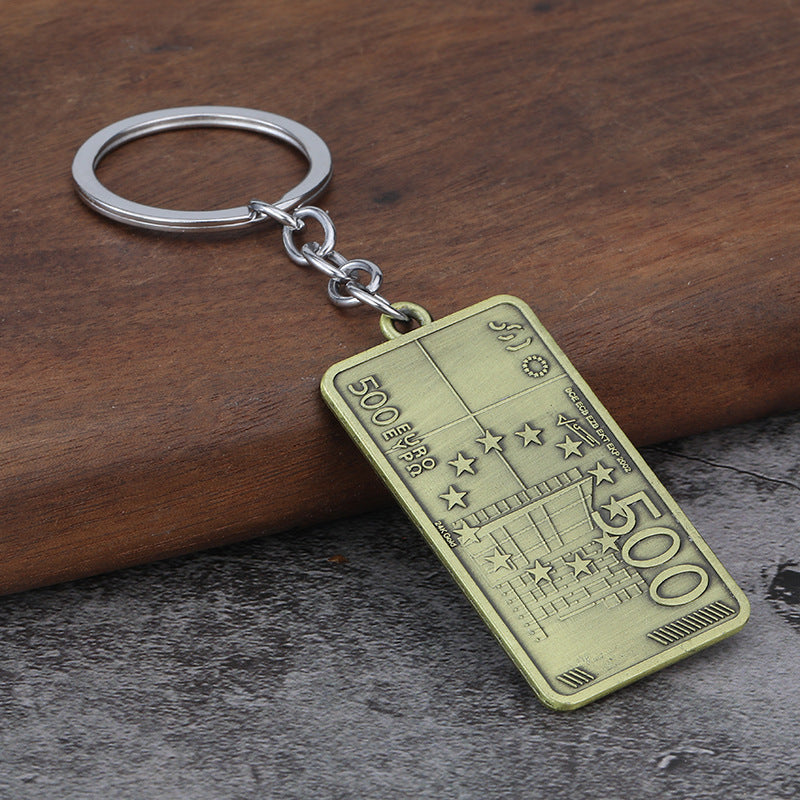 Euro Banknote Zinc Alloy Keychain Hip Hop Bag Charm Pendant